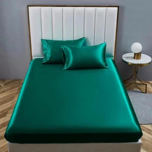 NORCH Dark Green Satin Silk Fitted Sheet King Size 36cm - Luxury Sexy Soft - and