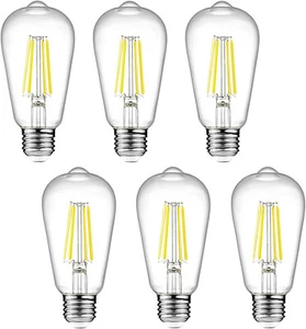 6 Pk Ascher Vintage LED Edison Bulbs, 7W, Equivalent 60W, Dimmable 5000K ST58 - Picture 1 of 5