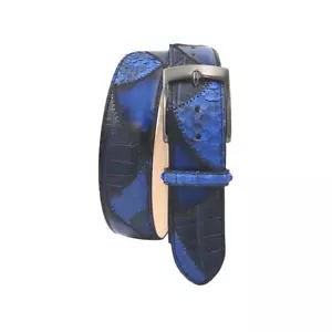 Cintura Blu 4 cm in Vero Pitone e cuoio anticato a mano - Imagen 1 de 5