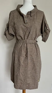 Skunkfunk Dress Women Brown Belted Collared Button Up Linen Blend Shirt Dress 1 - Picture 1 of 15