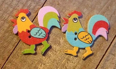 2 пуговицы для шитья в форме курицы петуха дерево для рукоделия 2 отверстия 1,25 дюйма  - Изображение 1 из 2