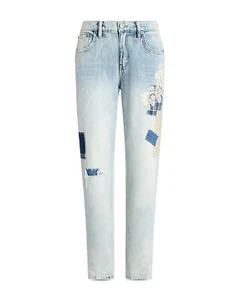 Lauren Ralph Lauren Patchwork Relaxed Tapered Ankle Jeans Light Blue Wash 8 NWT - Picture 1 of 10