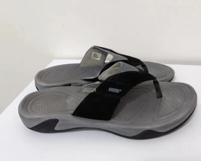 Khombu Women's Black/Gray Leather Flip Flops Patty Comfort Size 10M - Image 1 of 4
