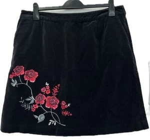 Laura Ashley Navy Velour Velvet Floral Skirt Size 16 - Picture 1 of 10