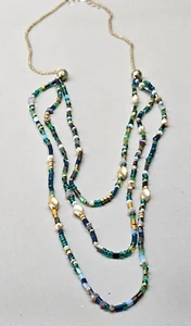 Blue Green Rachel Necklace Multi Strand Long - Picture 1 of 7