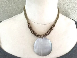 Lia Sophia Multi Cord Bronze Bead & Abalone MOP Shell Necklace - Picture 1 of 3