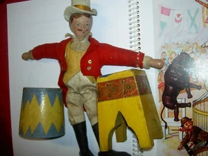 Antique Schoenhut HUMPTY DUMPTY Ringmaster jointed circus figure toy & two props - Picture 1 of 24