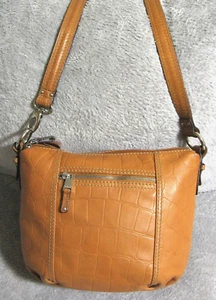 TIGNANELLO Medium Brown Croco Embossed Leather Messenger Crossbody Shoulder Bag - Picture 1 of 6