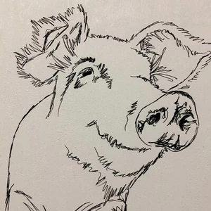 PIG Hog Sketch Art Drawing Framed Wood Farmhouse Decor - Picture 1 of 12