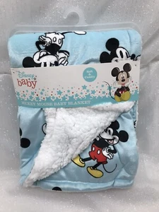 Disney Baby Mickey Mouse Blue Baby Blanket White Sherpa Security Lovey Plush NEW - Picture 1 of 12