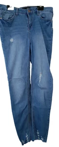 Jay Jays Ankle Skinny Women Blue Denim Pocket Distressed Raw Hem Zip Jeans 10 - Picture 1 of 11