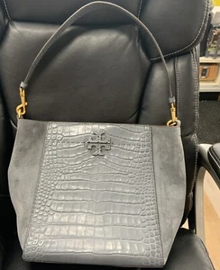 Borsa/borsa a tracolla Tory Burch grigia in camoscio e pelle - Foto 1 di 6