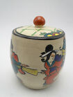 Old Asian Glazed Pottery 5In Covered Ginger Jar Enameled Oriental Figures