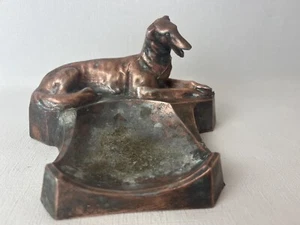 Vintage Borzoi Dog Metal Copper Wash Finish Trinket Dish Ashtray Figurine - Picture 1 of 11