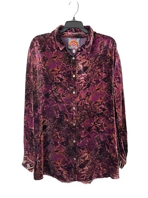 NUEVO CON ETIQUETAS Camisa Johnny Was Escarlata Cobra Terciopelo Grande Top Abotonada Talla XL Foto 1 de 4