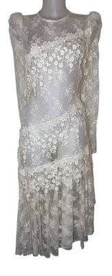 Vestido de novia vintage años 70 para mujer marfil bordado pradera transparente cottagecore talla M/L Foto 1 de 4