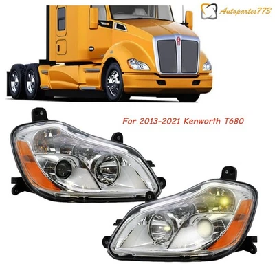 Halogen Headlights For Kenworth T680 2013-2021 Left&Right Side Chrome Headlamps Foto 1 de 4