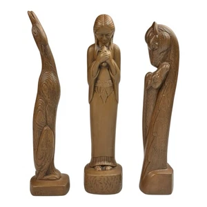 3er Set Frankoma Keramik Willard Stein Statuen Kojote Pferd Cherokee Frau 12 Zoll - Bild 1 von 22