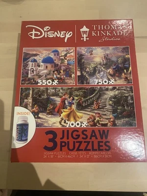 Thomas Kinkade Disney 3 in 1 Ceaco Puzzle Multipack  - New - Image 1 of 4