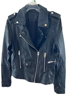 Chaqueta de moto de cuero vegano sintético marca Nueva York en blanco talla S negra plateada cremalleras herrajes Foto 1 de 4