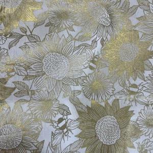 5/8 yard cut - Brother Sister Design Studio - Cream w/ Gold Metallic Sunflowers - Picture 1 of 9