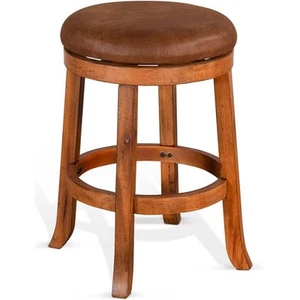Home Square 24" Mahogany Wood Backless Swivel Stool in Rustic Oak - Set of 2 - Picture 1 of 6
