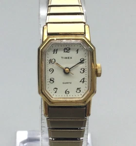Vintage Timex Watch Womens 17mm Gold Tone Stretch Band New Battery - Picture 1 of 12