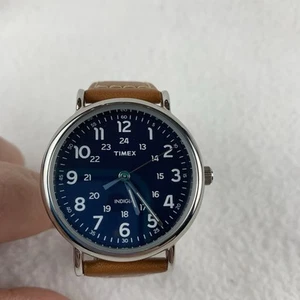 Timex Herrenuhr TW2R42500 Quarz Indiglo blaues Ziffernblatt braunes Lederband 40mm - Bild 1 von 9