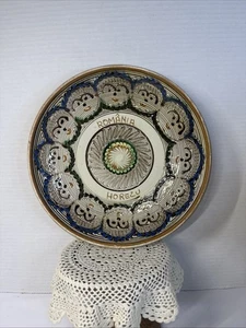 Rumänische Horezu traditionelle Keramikschale signiert Giubega Ton lächelnde Gesichter 10". - Bild 1 von 19