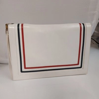 PATRIOTIC Purse Handbag Messenger Leather Vintage Pop Up Hinged Mirror Italy - Image 1 of 4