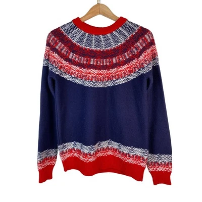 ASOS US Size 0 Red White Blue Fair Isle Pullover Crew Neck Sweater - Image 1 of 4