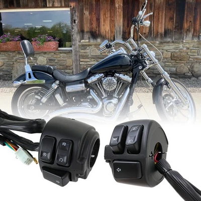 1'' Handlebar Control Switches + Wiring Harness For Harley Dyna Wide Super Glide - Image 1 of 4