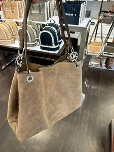 Michael Kors MK Christina Large Suede Purse Shoulder Bag Handbag Tote Driftwood - Picture 1 of 20