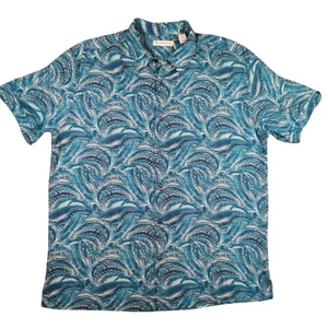 Cubavera Hemd Herren Large Blau Wellenmuster Knopfleiste Kurzarm Viskose Sommer - Bild 1 von 9