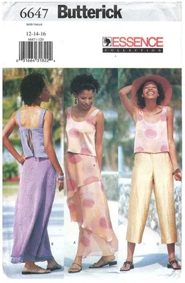 2000 Butterick 6647 Misses Top Skirt Pants size 12-16 sewing pattern uncut - Image 1 of 3
