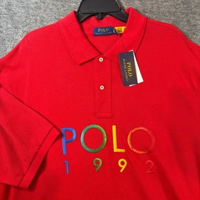 Polo Ralph Lauren Classics 1992 Red Polo Shirt Colorful Logo Men 2XLT NEW - Image 1 of 4