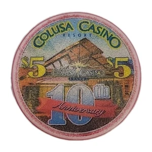 RARE 10TH ANNIVERSARY Colusa Casino $5 Chip Colusa CA - Indian Action - Ceramic - Bild 1 von 2