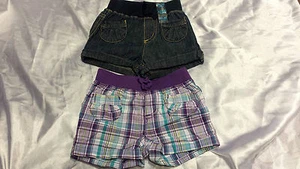 NWT CHILDREN's PLACE 2 Pairs Denim & Purple Plaid Shorts - Size 12 to 18 Months - Picture 1 of 5
