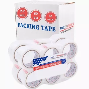 12 Rolls Packing Tape, 60yd (180 feet) 2.7 mil Thick 1.88" for Carton Sealing - Picture 1 of 1