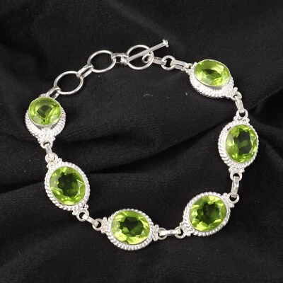 Peridot Gemstone 925 Sterling Silver Handmade Jewelry Bracelet Gift For Love - Image 1 of 3