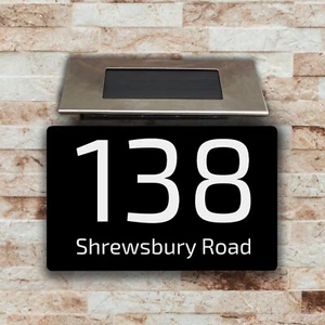 Personalised Floating Solar LED House Number Sign Illuminated Door Plaque UK - Picture 1 of 10