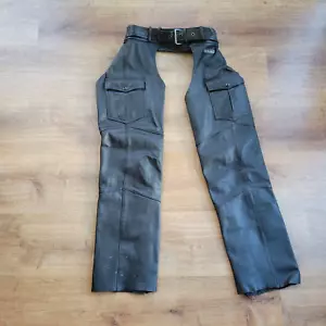 Hein Gericke Vintage Motorcycle Overpants Chaps Pant Sz 30/32 Black Leather READ - Picture 1 of 12