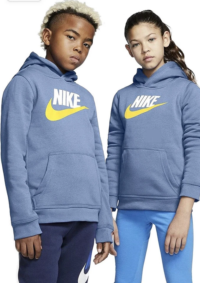 Nike Boys' Sportswear HBR Club Fleece Hoodie (Chlorine/Psychic Blue Large)