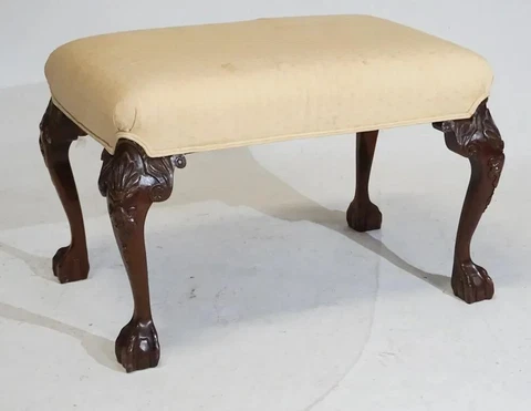 Baker Historic Charleston Chippendale Mahogany Footstool Bench Stool Claw & Ball Cover