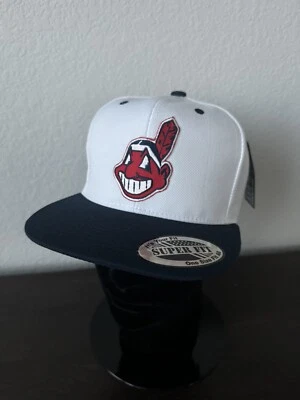 RETRO THROWBACK CLASSIC CHIEF WAHOO LOGO INDIANS WHITE & NAVY BLUE SNAPBACK HAT - Image 1 of 4