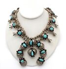 Southwest 925 & Turquoise Floral Detail 16.5in Squash Blossom Necklace #S860-3