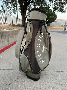 Vintage Nike Golf Cart Bag Olive Green Black 5-Way Divider And Rain Cover