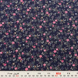 Vintage Cranston Florals on Navy Cotton Fabric Remnant 17" x 43" - Picture 1 of 2