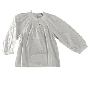 New J Crew Top Smocked Neck White Peasant Top Small Cottagecore Keyhole Milkmaid - Picture 1 of 9