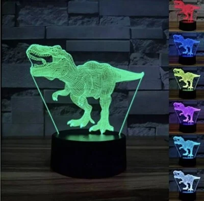 Dinosaur Night Light T-Rex 3D Illusion 7 Colors Changing Lamp with Black Base - Image 1 of 4